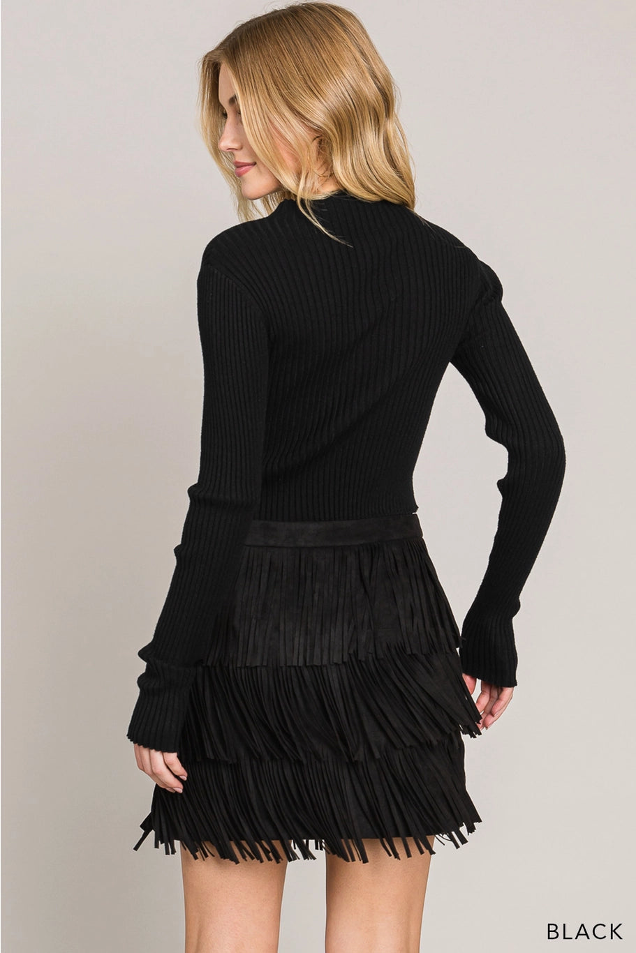 Faux Suede Fringe Skirt