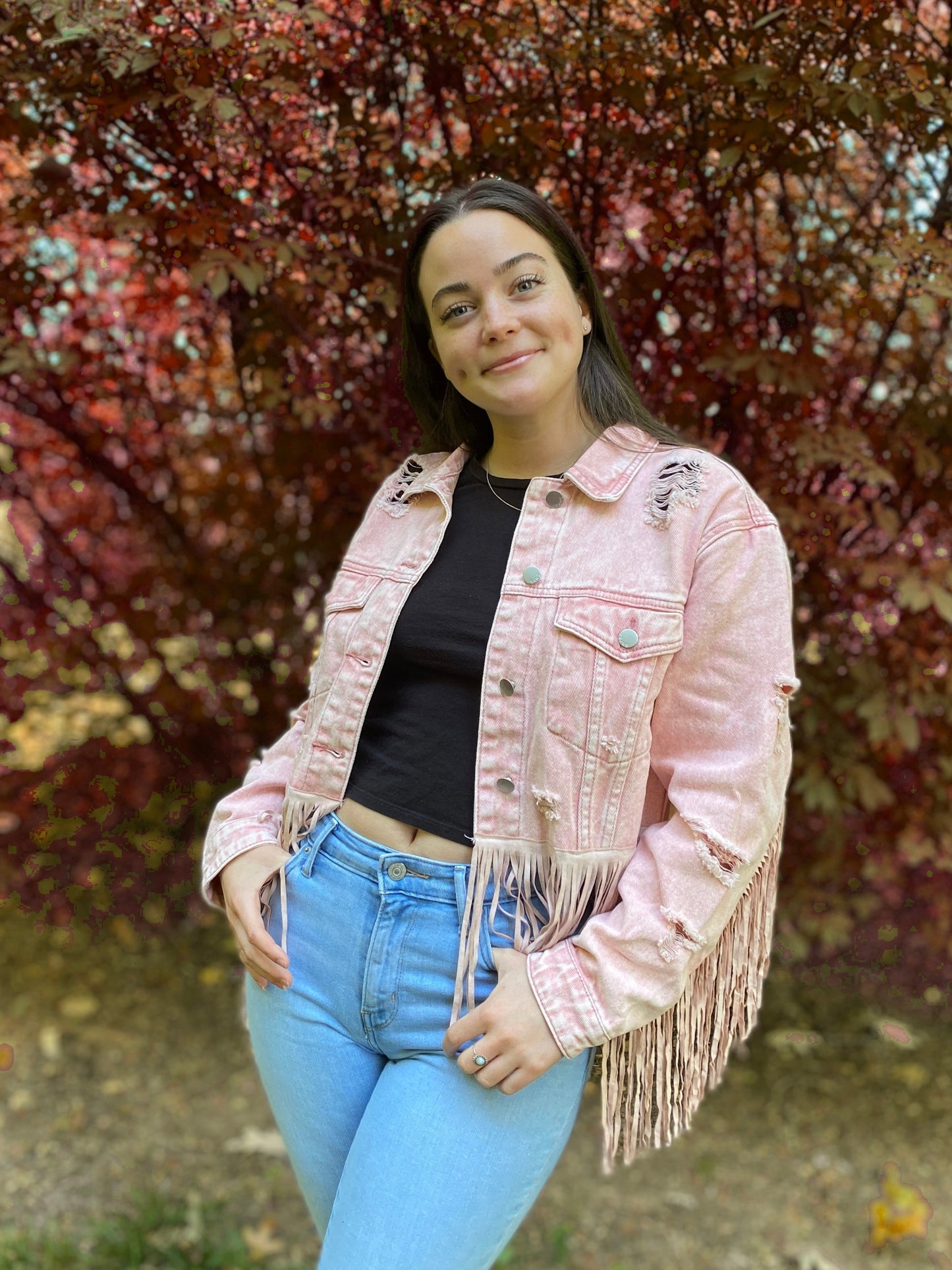 Pink Fringe Denim Jacket
