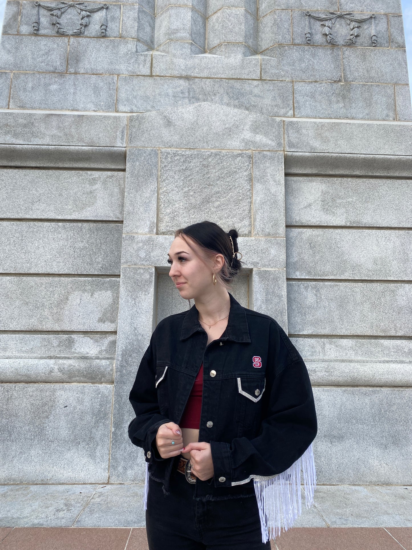 NCSU Fringe Black Denim Jacket