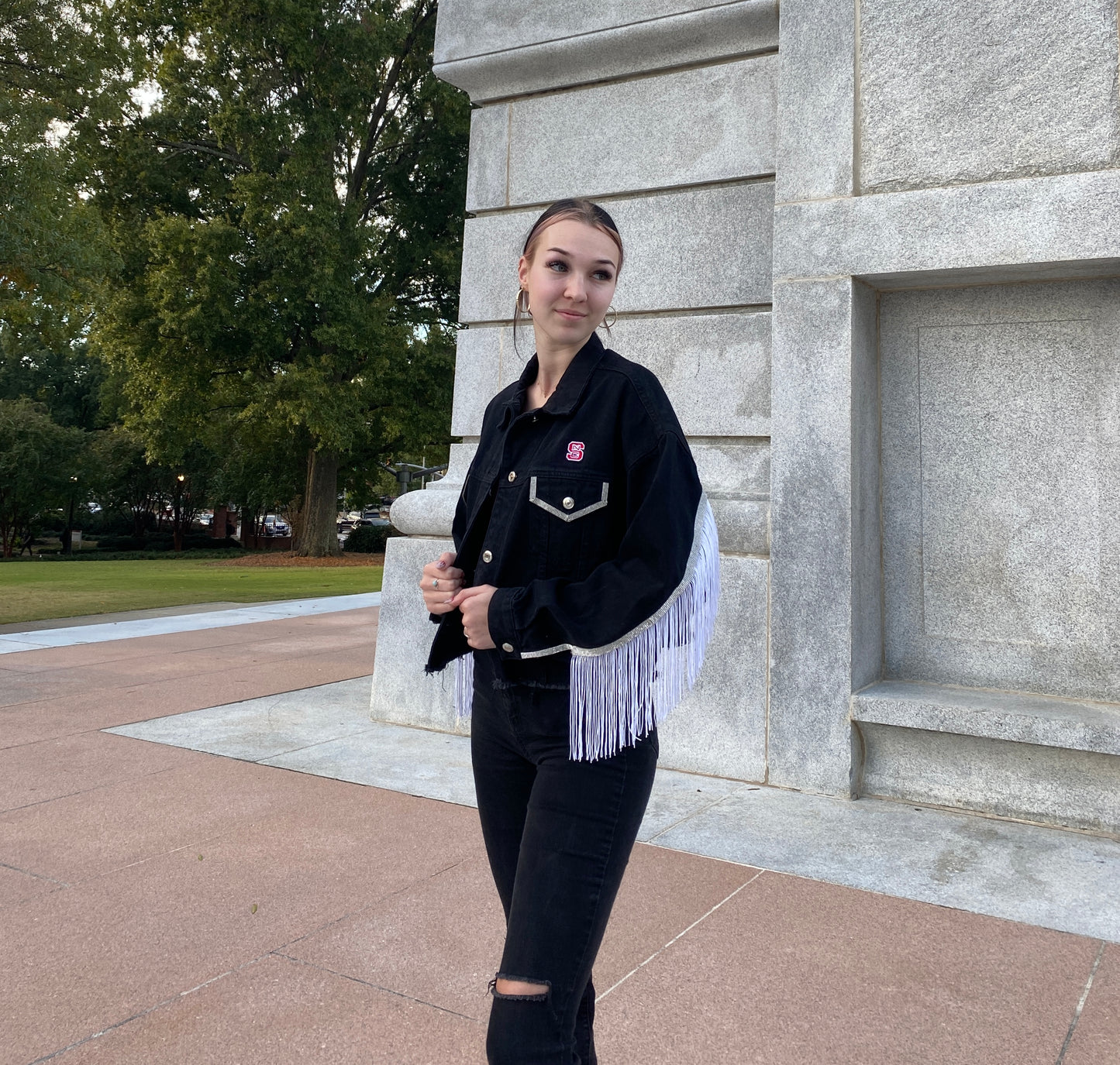 NCSU Fringe Black Denim Jacket