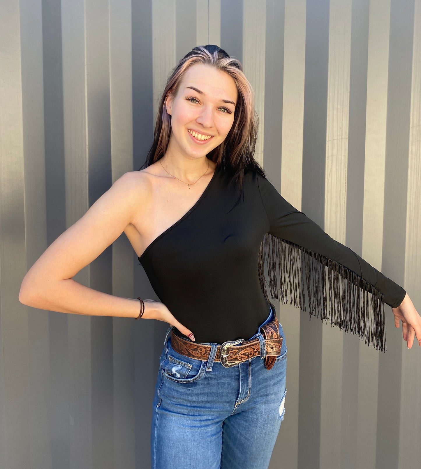 Asymmetrical Fringe Bodysuit