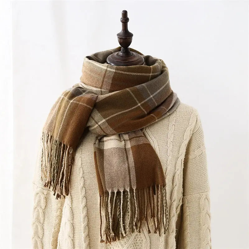Classic Plaid Tassel Scarf